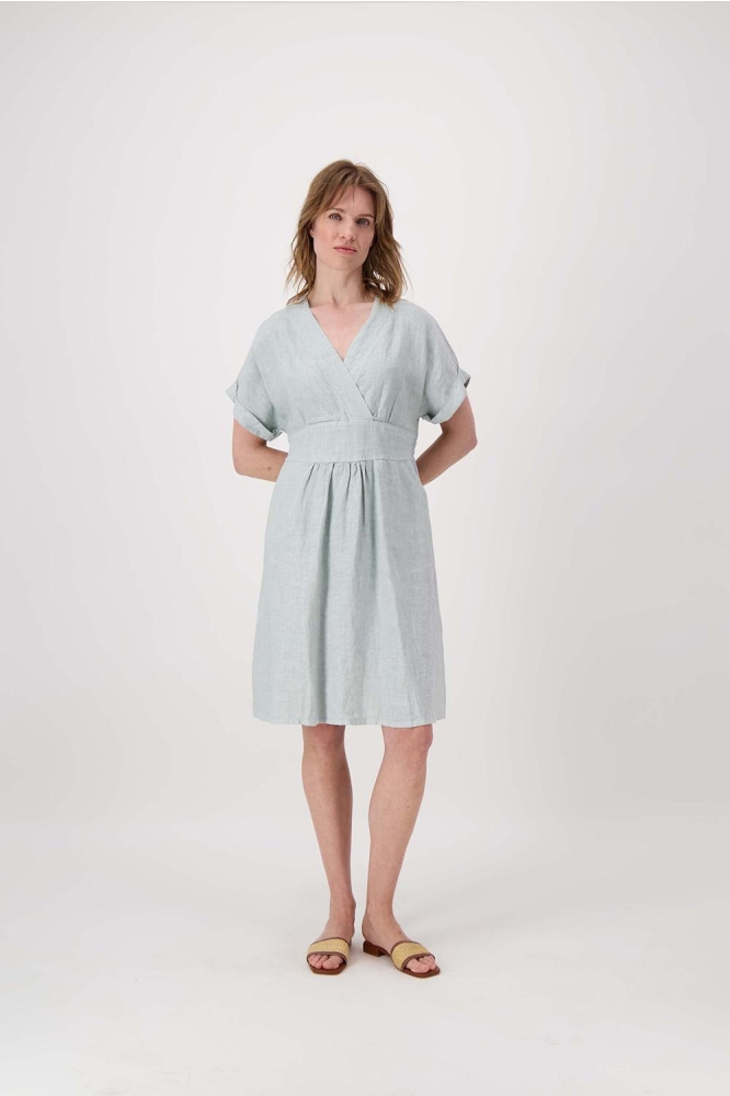 LINNEN OVERSLAG JURK 0301 096 2014 VERGRIJSD BLAUW